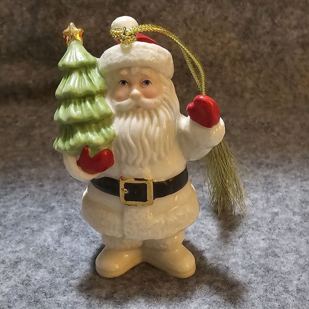 LENOX Very Merry Porcelain Jolly Santa Claus w/ Christmas Tree Ornament 856361